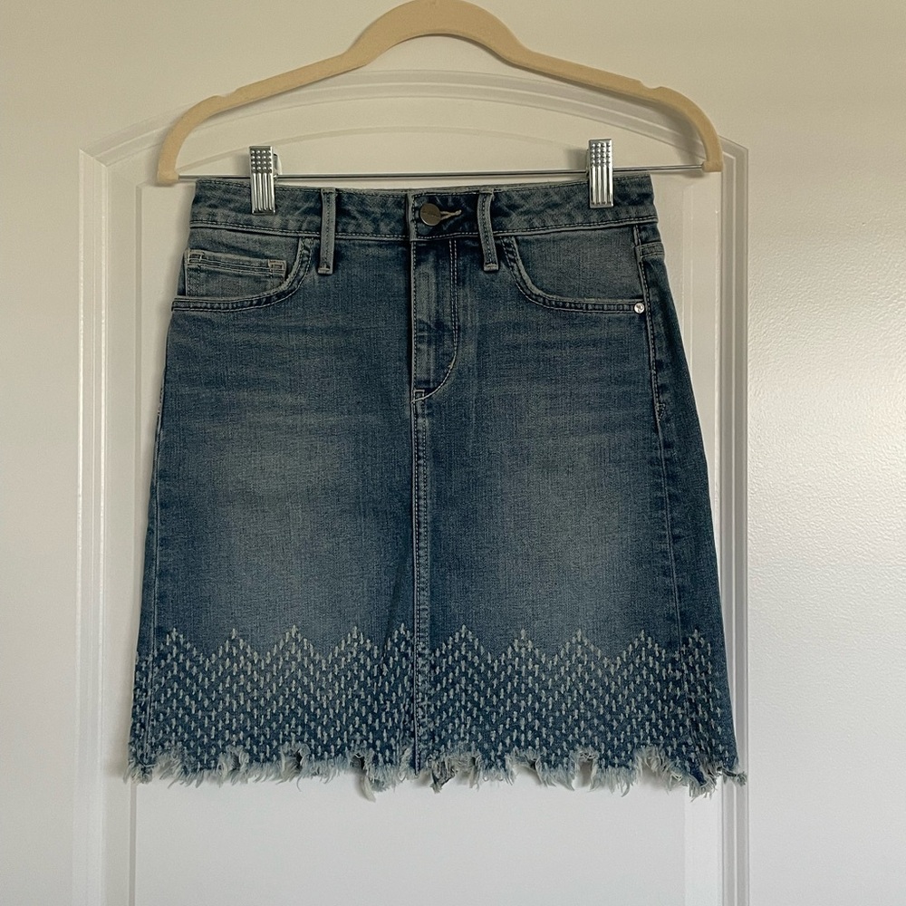 Denim Fringe Hem Skirt